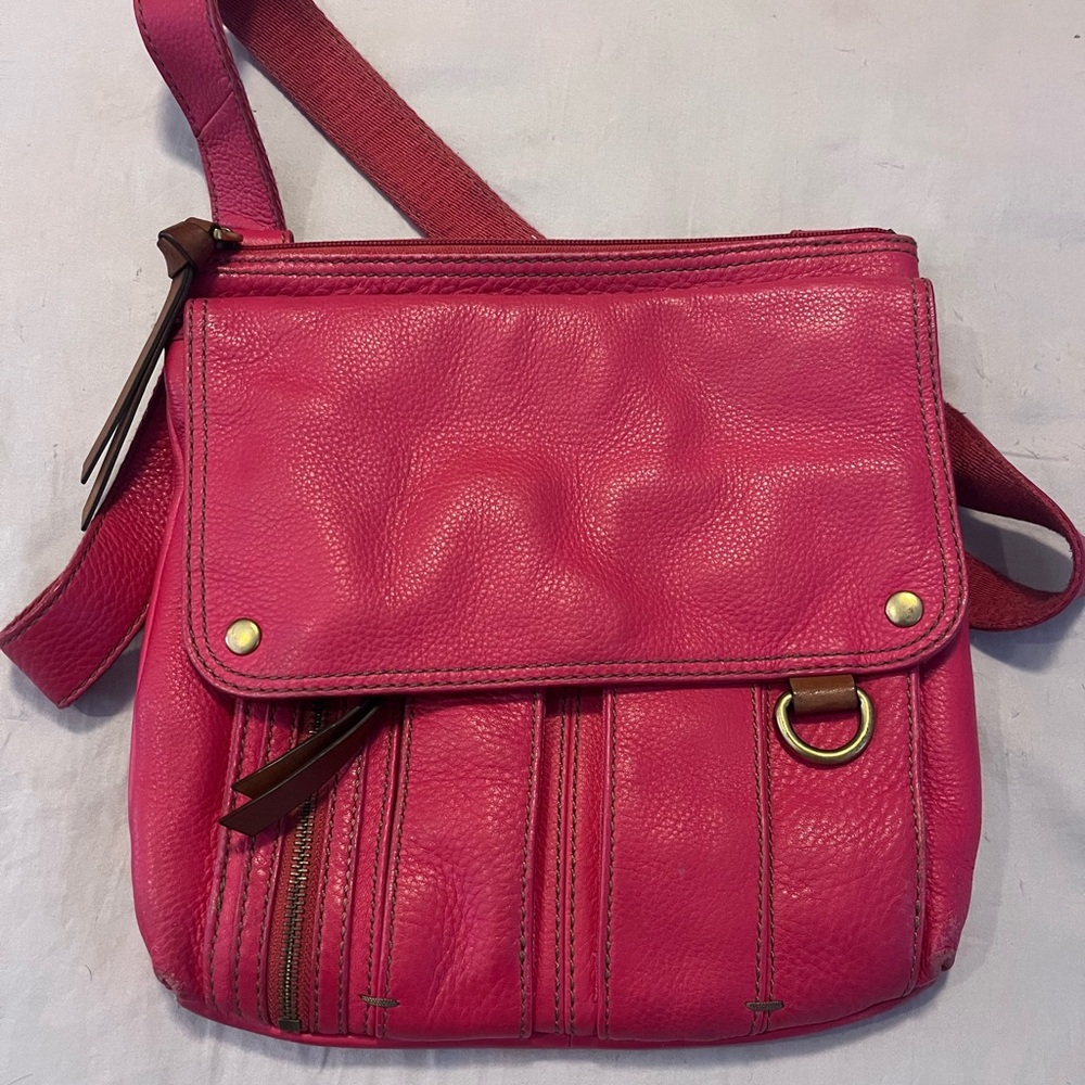 Fossil hot pink leather cross body bag